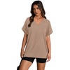 image:imageWIHOLL Womens Oversized V Neck Tshirts Plus Size Summer Tops 2026 Short Rolled Sleeve Shirts Dressy Casual Blouses S4XLBeige