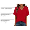 image:imageWIHOLL Womens Oversized V Neck Tshirts Plus Size Summer Tops 2026 Short Rolled Sleeve Shirts Dressy Casual Blouses S4XLRed