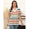 image:imageWIHOLL Womens Oversized V Neck Tshirts Plus Size Summer Tops 2026 Short Rolled Sleeve Shirts Dressy Casual Blouses S4XLStripe Color