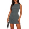 image:imageWIHOLL Womens Summer Sleeveless Boat Neck Mini Dress Slim Fit Party Club Bodycon DressesD  Deep Grey
