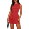 image:imageWIHOLL Womens Summer Sleeveless Boat Neck Mini Dress Slim Fit Party Club Bodycon DressesD  Red