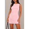 image:imageWIHOLL Womens Summer Sleeveless Boat Neck Mini Dress Slim Fit Party Club Bodycon DressesH  Pink