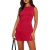 image:imageWIHOLL Womens Summer Sleeveless Boat Neck Mini Dress Slim Fit Party Club Bodycon DressesL  Red