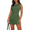 image:imageWIHOLL Womens Summer Sleeveless Boat Neck Mini Dress Slim Fit Party Club Bodycon DressesT  Olive Green