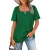 image:imageWIHOLL Womens Summer Tops Casual Square Neck Puff Short Sleeve T Shirts0green