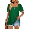 image:imageWIHOLL Womens Summer Tops Casual Square Neck Puff Short Sleeve T Shirts0green