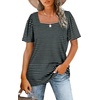image:imageWIHOLL Womens Summer Tops Casual Square Neck Puff Short Sleeve T Shirts1black Stripes