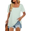 image:imageWIHOLL Womens Summer Tops Casual Square Neck Puff Short Sleeve T Shirts3aqua Stripes
