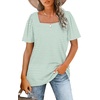 image:imageWIHOLL Womens Summer Tops Casual Square Neck Puff Short Sleeve T Shirts3aqua Stripes