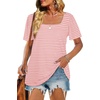 image:imageWIHOLL Womens Summer Tops Casual Square Neck Puff Short Sleeve T Shirts3pink Stripes