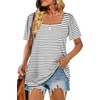 image:imageWIHOLL Womens Summer Tops Casual Square Neck Puff Short Sleeve T Shirts3white Stripes