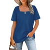 image:imageWIHOLL Womens Summer Tops Casual Square Neck Puff Short Sleeve T Shirts5denim Blue