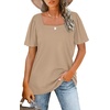 image:imageWIHOLL Womens Summer Tops Casual Square Neck Puff Short Sleeve T Shirts5khaki