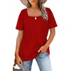 image:imageWIHOLL Womens Summer Tops Casual Square Neck Puff Short Sleeve T Shirts5red
