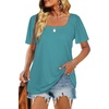 image:imageWIHOLL Womens Summer Tops Casual Square Neck Puff Short Sleeve T Shirts5turquoise