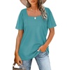 image:imageWIHOLL Womens Summer Tops Casual Square Neck Puff Short Sleeve T Shirts5turquoise