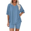 image:imageWIHOLL 2 Piece Lounge Sets for Women Summer Oversized Tshirts Biker Shorts Casual Airport Vacation OutfitsBlue