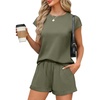 image:imageWIHOLL 2 Piece Sets for Women Casual Summer Travel Vacation Outfits Cap Sleeve Shorts Lounge SetGreen
