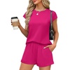 image:imageWIHOLL 2 Piece Sets for Women Casual Summer Travel Vacation Outfits Cap Sleeve Shorts Lounge SetHot Pink
