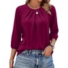 image:imageWIHOLL 34 Length Sleeve Womens Tops Pleated Front Crew Neck Blouses Dressy Casual Business Casual Spring Summer Shirts S3XL04  Purple Red