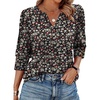 image:imageWIHOLL 34 Length Sleeve Womens Tops with Button Cuffs Dressy Casual V Neck Summer Outfits Early Fall Fashion Spring Clothes01  Black Floral Print