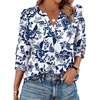 image:imageWIHOLL 34 Length Sleeve Womens Tops with Button Cuffs Dressy Casual V Neck Summer Outfits Early Fall Fashion Spring Clothes01  Blue Floral Print