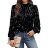 image:imageWIHOLL Long Sleeve Shirts for Women Mock Neck Tops Pleated Front Blouses Dressy Casual Spring Fall Clothes 2026 Fashion04  Black Star Print