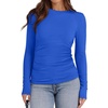 image:imageWIHOLL Long Sleeve Shirts for Women Side Ruched Outfits 2024 Fall Clothes Tops Slim Fit Fashion Crew Neck Basic TeesBlue