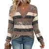 image:imageWIHOLL Long Sleeve Shirts for Women V Neck Tops Tunic 2026 Fall Outfits Winter Sweatshirts ClothesStripes Brown