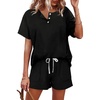image:imageWIHOLL Two Piece Outfits for Women Lounge Sets Button Down Top and Shorts Set Sweatsuits with PocketsShort Sleeve  Black