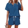image:imageWIHOLL Two Piece Outfits for Women Lounge Sets Button Down Top and Shorts Set Sweatsuits with PocketsShort Sleeve  Blue