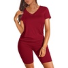 image:imageWIHOLL Two Piece Outfits for Women Short Sleeve V Neck Biker Shorts Set 20261wine Red