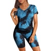 image:imageWIHOLL Two Piece Outfits for Women Short Sleeve V Neck Biker Shorts Set 20262blue Black