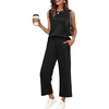 image:imageWIHOLL Two Piece Sets for Women Summer Outfits Matching Lounge Sets Wide Leg Crop Pants Vacation TravelBlack