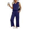 image:imageWIHOLL Two Piece Sets for Women Summer Outfits Matching Lounge Sets Wide Leg Crop Pants Vacation TravelBlue
