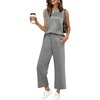 image:imageWIHOLL Two Piece Sets for Women Summer Outfits Matching Lounge Sets Wide Leg Crop Pants Vacation TravelGray
