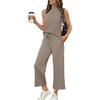 image:imageWIHOLL Two Piece Sets for Women Summer Vacation Travel Outfits Pleated Tank Top Wide Leg Crop Pants Matching Lounge Sets