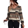 image:imageWIHOLL V Neck Long Sleeve Shirts Womens Tops Dressy Casual Fall OutfitsBrown Stripe