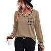 image:imageWIHOLL V Neck Long Sleeve Shirts Womens Tops Dressy Casual Fall OutfitsCaramel Taupe Plaid