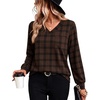 image:imageWIHOLL V Neck Long Sleeve Shirts Womens Tops Dressy Casual Fall OutfitsChocolate Brown Plaid