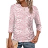 image:imageWIHOLL Womens 34 Length Sleeve Tops Crewneck Ruched Summer Shirts 2026 Business Casual Outfits Blouses Spring Clothes09  Pink Leopard