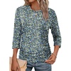 image:imageWIHOLL Womens 34 Length Sleeve Tops Crewneck Ruched Summer Shirts 2026 Business Casual Outfits Blouses Spring Clothes12  Floral Blue