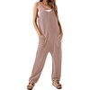 image:imageWIHOLL Womens Casual Loose Knit Jumpsuits Sleeveless V Neck Romper with Pocket and Long Pants Overalls
