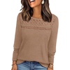 image:imageWIHOLL Womens Lace Long Sleeve Shirts Fall Tops Fashion Dressy Casual Lightweight Sweaters Mesh Clothes Trendy Waffle KnitJkhaki