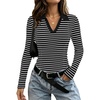image:imageWIHOLL Womens Long Sleeve Shirts Collared Neck Business Casual Fitted TopsBblackwhite Striped
