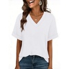 image:imageWIHOLL Womens Oversized V Neck Tshirts Plus Size Summer Tops 2026 Short Rolled Sleeve Shirts Dressy Casual Blouses S4XLClassic White