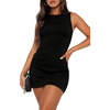 image:imageWIHOLL Womens Summer Sleeveless Boat Neck Mini Dress Slim Fit Party Club Bodycon DressesB  Black