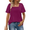 image:imageWIHOLL Womens Summer Tops Casual Square Neck Puff Short Sleeve T Shirts0purple