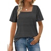 image:imageWIHOLL Womens Summer Tops Casual Square Neck Puff Short Sleeve T Shirts1black Stripes