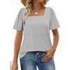 image:imageWIHOLL Womens Summer Tops Casual Square Neck Puff Short Sleeve T Shirts1grey Stripes